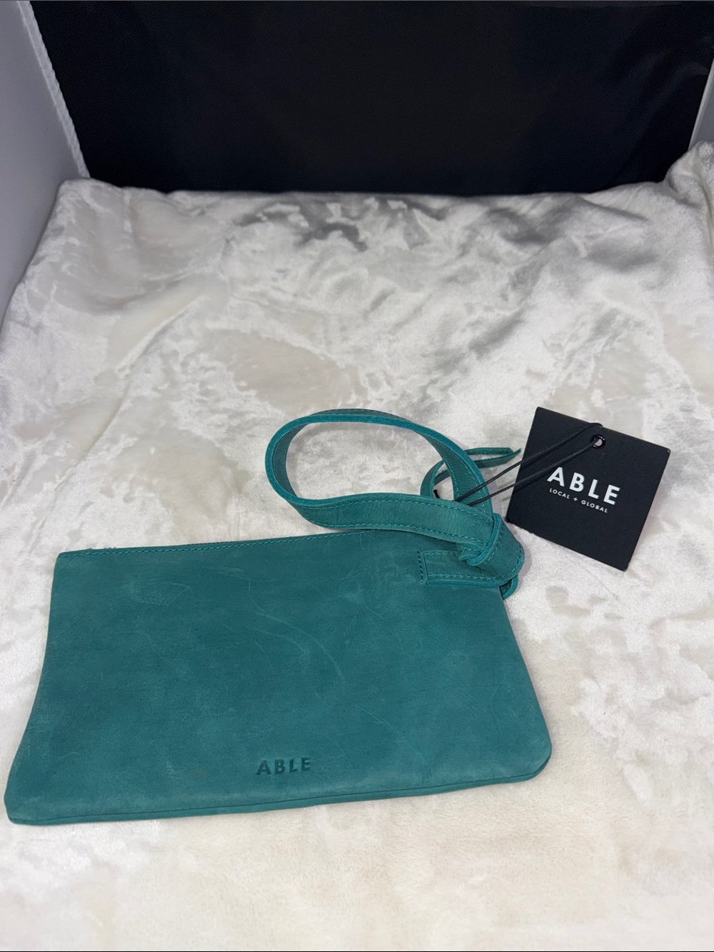 ABLE Genuine Leather Teal Wristlet Clutch NWT Handmade in Ethiopia